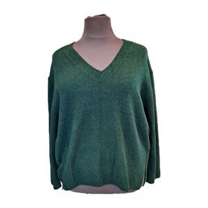Vince Camuto V-neck Ribbed-edge Sweater Womens Size XL Green Relaxed Fit